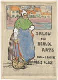Artist: Nicholas, Hilda Rix | Title: Salon des Beaux Arts, Rue des Londres, Paris Plage | Date: 1913 | Technique: soft-ground etching, printed in black ink, from one plate; hand-coloured in gouache