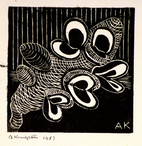 Artist: b'Kingston, Amie.' | Title: b'Birthday card for Jocelyn: Banksia cob' | Date: 1987 | Technique: b'linocut, printed in black ink, from one block' Artist: b'Kingston, Amie.' | Title: b'Birthday card for Jocelyn: Banksia cob' | Date: 1987 | Technique: b'linocut, printed in black ink, from one block'