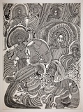 Artist: Wungi, Cecil King. | Title: not titled [composition with cassowary, animal and man] | Date: 1981 | Technique: photo-screenprint, printed black ink, from one stencil