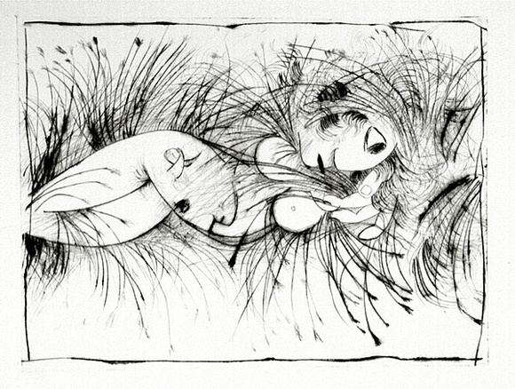 Artist: b'BOYD, Arthur' | Title: b'Nude in cornfield.' | Date: 1962 | Technique: b'etching, printed in black ink, from one plate' | Copyright: b'Reproduced with permission of Bundanon Trust' Artist: b'BOYD, Arthur' | Title: b'Nude in cornfield.' | Date: 1962 | Technique: b'etching, printed in black ink, from one plate' | Copyright: b'Reproduced with permission of Bundanon Trust'