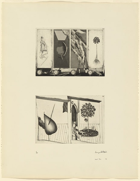 Artist: b'BALDESSIN, George' | Title: b'According to des Esseintes 2.' | Date: 1976 | Technique: b'etching and aquatints, printed in black ink, each from one plate' | Copyright: b'Courtesy of the artist' Artist: b'BALDESSIN, George' | Title: b'According to des Esseintes 2.' | Date: 1976 | Technique: b'etching and aquatints, printed in black ink, each from one plate' | Copyright: b'Courtesy of the artist'
