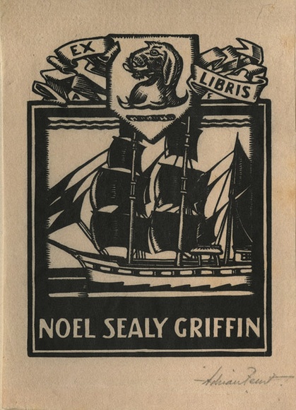 Artist: b'FEINT, Adrian' | Title: b'Bookplate: Noel Sealy Griffin.' | Date: (1928) | Technique: b'wood-engraving, printed in black ink, from one block' | Copyright: b'Courtesy the Estate of Adrian Feint' Artist: b'FEINT, Adrian' | Title: b'Bookplate: Noel Sealy Griffin.' | Date: (1928) | Technique: b'wood-engraving, printed in black ink, from one block' | Copyright: b'Courtesy the Estate of Adrian Feint'