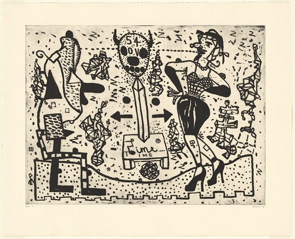 Artist: b'SANSOM, Gareth' | Title: b'Time' | Date: 1994, January-March | Technique: b'etching, printed in black ink, from one plate' Artist: b'SANSOM, Gareth' | Title: b'Time' | Date: 1994, January-March | Technique: b'etching, printed in black ink, from one plate'