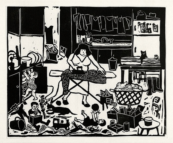 Artist: b'Allen, Joyce.' | Title: b'Muddle.' | Date: 1990 | Technique: b'linocut, printed in black ink, from one block'