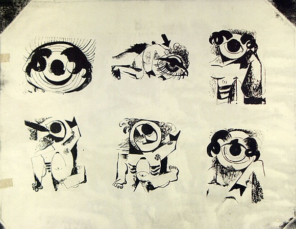 Artist: b'French, Len.' | Title: b'(Cyclops head and raised hoof).' | Technique: b'lithograph, printed in black ink, from one plate' | Copyright: b'\xc2\xa9 Leonard French. Licensed by VISCOPY, Australia' Artist: b'French, Len.' | Title: b'(Cyclops head and raised hoof).' | Technique: b'lithograph, printed in black ink, from one plate' | Copyright: b'\xc2\xa9 Leonard French. Licensed by VISCOPY, Australia'