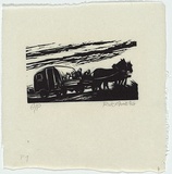 Artist: AMOR, Rick | Title: [horse-drawn caravan] | Date: 1984 | Technique: linocut, printed in black ink, from one block | Copyright: © Rick Amor. Licensed by VISCOPY, Australia.