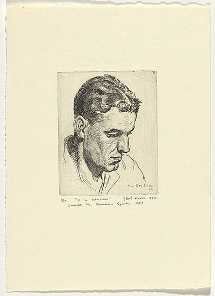 Artist: b'Kilgour, J. Noel.' | Title: b'H.L. Davidson' | Date: 1934 | Technique: b'etching, printed in black ink, from one plate' Artist: b'Kilgour, J. Noel.' | Title: b'H.L. Davidson' | Date: 1934 | Technique: b'etching, printed in black ink, from one plate'