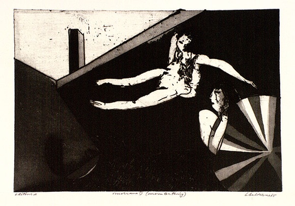 Artist: b'BALDESSIN, George' | Title: b'Viridiana II (moon bathing).' | Date: 1965 | Technique: b'etching and aquatint, printed in black ink, from one plate' Artist: b'BALDESSIN, George' | Title: b'Viridiana II (moon bathing).' | Date: 1965 | Technique: b'etching and aquatint, printed in black ink, from one plate'