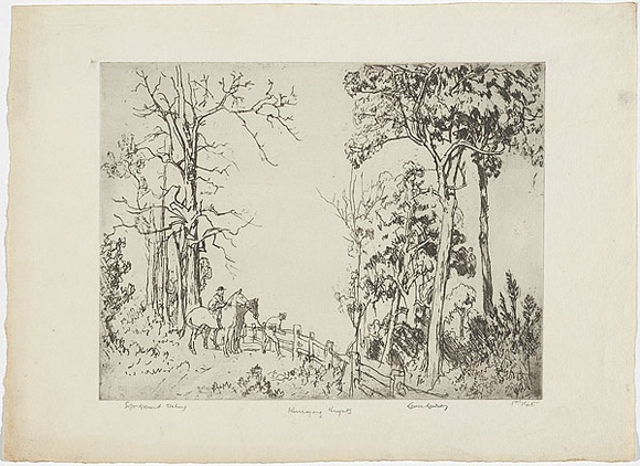 Artist: b'LINDSAY, Lionel' | Title: b'On the Kurrajong' | Date: 1932 | Technique: b'softground etching, printed in black ink, from one plate' | Copyright: b'Courtesy of the National Library of Australia' Artist: b'LINDSAY, Lionel' | Title: b'On the Kurrajong' | Date: 1932 | Technique: b'softground etching, printed in black ink, from one plate' | Copyright: b'Courtesy of the National Library of Australia'