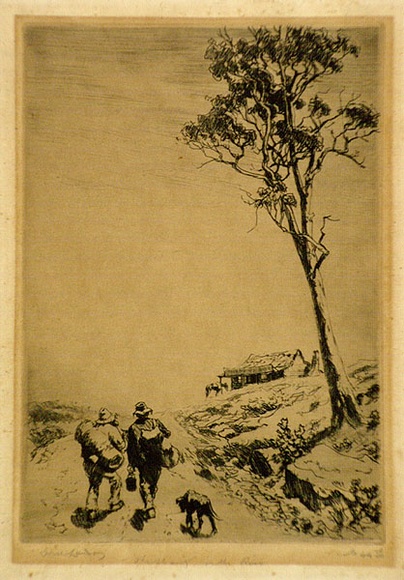 Artist: b'LINDSAY, Lionel' | Title: b'The shanty on the rise' | Date: 1922 | Technique: b'etching, printed in black ink with plate-tone, from one plate' | Copyright: b'Courtesy of the National Library of Australia' Artist: b'LINDSAY, Lionel' | Title: b'The shanty on the rise' | Date: 1922 | Technique: b'etching, printed in black ink with plate-tone, from one plate' | Copyright: b'Courtesy of the National Library of Australia'
