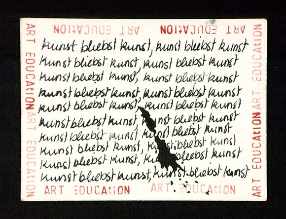 Artist: b'Desmond, Michael.' | Title: b'Art education: a postcard.' | Date: (1980) | Technique: b'rubber stamps, pen and ink and collaged elements' Artist: b'Desmond, Michael.' | Title: b'Art education: a postcard.' | Date: (1980) | Technique: b'rubber stamps, pen and ink and collaged elements'