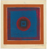 Artist: SELLBACH, Udo | Title: (Blue and brown square with circle) | Date: 1967 | Technique: etching, aquatint printed in colour from two  plates