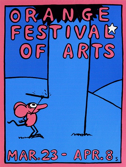 Artist: b'Sharp, Martin.' | Title: b'Orange Festival of Arts' | Date: (1985) | Technique: b'screenprint, printed in colour, from four stencils' Artist: b'Sharp, Martin.' | Title: b'Orange Festival of Arts' | Date: (1985) | Technique: b'screenprint, printed in colour, from four stencils'