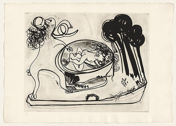 Artist: b'BOYD, Arthur' | Title: b'Potter with beast and trees.' | Date: 1960-70 | Technique: b'etching and aquatint, printed in black ink, from one plate' | Copyright: b'This work appears on screen courtesy of Bundanon Trust' Artist: b'BOYD, Arthur' | Title: b'Potter with beast and trees.' | Date: 1960-70 | Technique: b'etching and aquatint, printed in black ink, from one plate' | Copyright: b'This work appears on screen courtesy of Bundanon Trust'