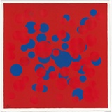 Artist: Frank, Dale. | Title: not titled [blue/red circles, red background]. | Date: c.1993 | Technique: screenprint