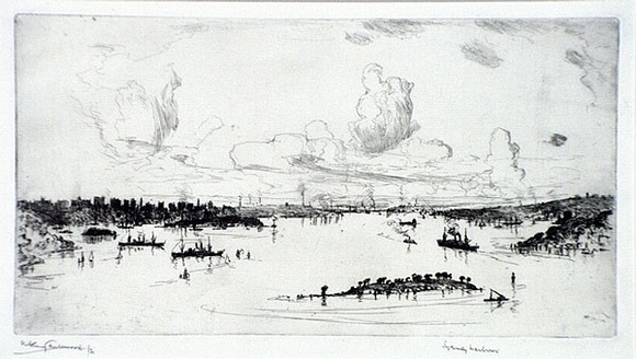 Artist: b'FULLWOOD, A.H.' | Title: b'Sydney Harbour.' | Date: 1921 | Technique: b'etching, printed in black ink, from one plate' Artist: b'FULLWOOD, A.H.' | Title: b'Sydney Harbour.' | Date: 1921 | Technique: b'etching, printed in black ink, from one plate'