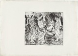 Artist: BOYD, Arthur | Title: Embracing figures before factory with smoking chimney. | Date: 1968-69 | Technique: drypoint, printed in black ink, from one plate | Copyright: Reproduced with permission of Bundanon Trust