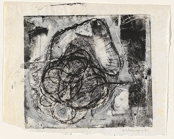 Artist: b'Allen, Joyce.' | Title: b'(Black circles).' | Date: 1980s | Technique: b'monotype, printed in black ink, from one plate' Artist: b'Allen, Joyce.' | Title: b'(Black circles).' | Date: 1980s | Technique: b'monotype, printed in black ink, from one plate'