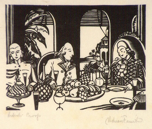 Artist: b'FEINT, Adrian' | Title: b'The dinner party.' | Date: c.1932 | Technique: b'wood-engraving, printed in black ink, from one block' | Copyright: b'Courtesy the Estate of Adrian Feint' Artist: b'FEINT, Adrian' | Title: b'The dinner party.' | Date: c.1932 | Technique: b'wood-engraving, printed in black ink, from one block' | Copyright: b'Courtesy the Estate of Adrian Feint'