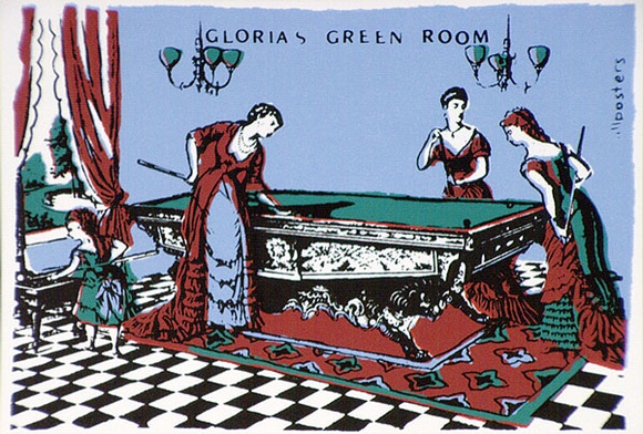Artist: b'Jill Posters.' | Title: bPostcard: Gloria's green room | Date: 1983-87 | Technique: b'screenprint, printed in colour, from four stencils'