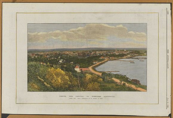 Title: b'Perth, the capital of Western Australia' | Date: 1840-49 | Technique: b'engraving, printed in black ink, from one stone; hand-coloured' Title: b'Perth, the capital of Western Australia' | Date: 1840-49 | Technique: b'engraving, printed in black ink, from one stone; hand-coloured'