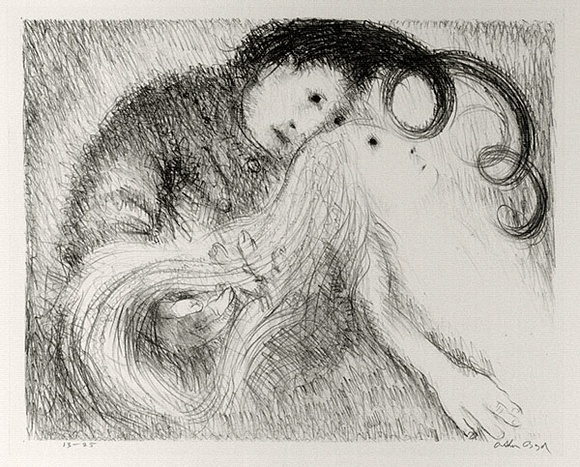 Artist: b'BOYD, Arthur' | Title: bSt Francis holding St Clare's hair. | Date: (1965) | Technique: b'lithograph, printed in black ink, from one plate' | Copyright: b'Reproduced with permission of Bundanon Trust' Artist: b'BOYD, Arthur' | Title: bSt Francis holding St Clare's hair. | Date: (1965) | Technique: b'lithograph, printed in black ink, from one plate' | Copyright: b'Reproduced with permission of Bundanon Trust'