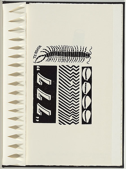 Artist: b'White, Robin.' | Title: bNot titled (te roata + '777'). | Date: 1985 | Technique: b'woodcut, printed in black ink, from one block' Artist: b'White, Robin.' | Title: bNot titled (te roata + '777'). | Date: 1985 | Technique: b'woodcut, printed in black ink, from one block'