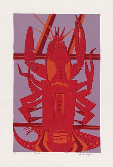 Artist: b'MEYER, Bill' | Title: b'Crustacean' | Date: 1968 | Technique: b'linocut, printed in four colours, from reduction block process' | Copyright: b'\xc2\xa9 Bill Meyer' Artist: b'MEYER, Bill' | Title: b'Crustacean' | Date: 1968 | Technique: b'linocut, printed in four colours, from reduction block process' | Copyright: b'\xc2\xa9 Bill Meyer'
