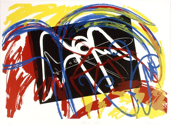 Artist: b'Blair, Philippa.' | Title: b'Aeroplane Angel.' | Date: 1989 | Technique: b'lithograph, printed in colour, from multiple stones' Artist: b'Blair, Philippa.' | Title: b'Aeroplane Angel.' | Date: 1989 | Technique: b'lithograph, printed in colour, from multiple stones'