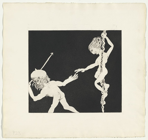 Artist: b'BOYD, Arthur' | Title: b'hoisting herself with a rope...' | Date: (1970) | Technique: b'etching and aquatint, printed in black ink, from one plate' | Copyright: b'Reproduced with permission of Bundanon Trust' Artist: b'BOYD, Arthur' | Title: b'hoisting herself with a rope...' | Date: (1970) | Technique: b'etching and aquatint, printed in black ink, from one plate' | Copyright: b'Reproduced with permission of Bundanon Trust'