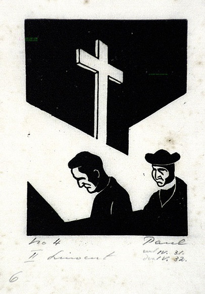 Artist: b'Haefliger, Paul.' | Title: b'Illustration for Oscar Wilde, Ballad of Reading Goal' | Date: 1931-32 | Technique: b'linocut, printed in black ink, from one block' Artist: b'Haefliger, Paul.' | Title: b'Illustration for Oscar Wilde, Ballad of Reading Goal' | Date: 1931-32 | Technique: b'linocut, printed in black ink, from one block'