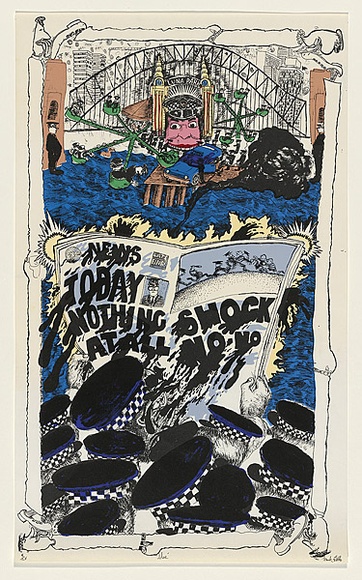 Artist: b'Littler, Frank' | Title: b'Police at play' | Date: 1974 | Technique: b'screenprint, printed in colour, from multiple stencils' Artist: b'Littler, Frank' | Title: b'Police at play' | Date: 1974 | Technique: b'screenprint, printed in colour, from multiple stencils'