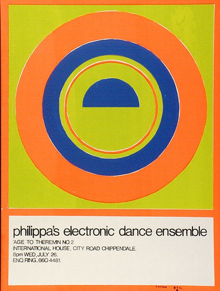 Artist: b'Dixon, Peter.' | Title: bPhilippa's electronic dance ensemble | Technique: b'screenprint, printed in colour, from multiple stencils' Artist: b'Dixon, Peter.' | Title: bPhilippa's electronic dance ensemble | Technique: b'screenprint, printed in colour, from multiple stencils'
