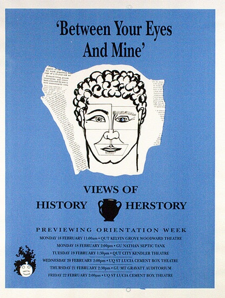 Artist: b'ACCESS 4' | Title: b'Between your eyes and mine.' | Date: 1991 | Technique: b'screenprint, printed in black and blue ink, from two stencils'