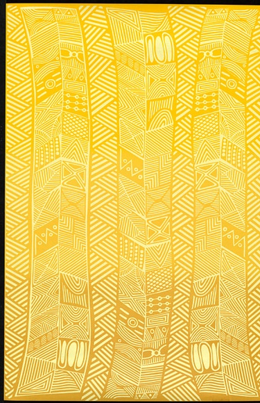Artist: b'Kantilla, Osmond.' | Title: b'Wrapping paper: Pumpuni' | Date: 1986 | Technique: b'screenprint, printed in colour, from three stencils' Artist: b'Kantilla, Osmond.' | Title: b'Wrapping paper: Pumpuni' | Date: 1986 | Technique: b'screenprint, printed in colour, from three stencils'