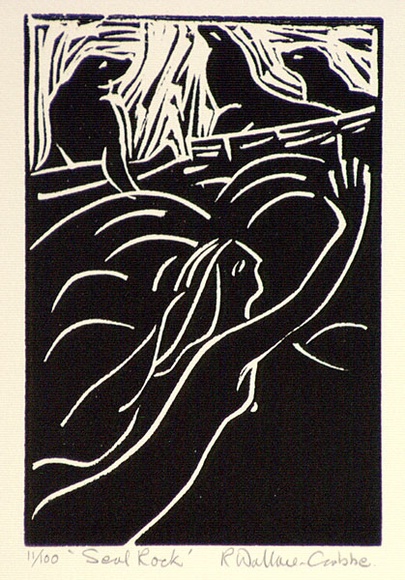 Artist: b'Wallace-Crabbe, Robin.' | Title: b'Seal Rock' | Date: 1982 | Technique: b'linocut, printed in black ink, from one block' | Copyright: b'\xc2\xa9 Robin Wallace-Crabbe, Licensed by VISCOPY, Australia' Artist: b'Wallace-Crabbe, Robin.' | Title: b'Seal Rock' | Date: 1982 | Technique: b'linocut, printed in black ink, from one block' | Copyright: b'\xc2\xa9 Robin Wallace-Crabbe, Licensed by VISCOPY, Australia'
