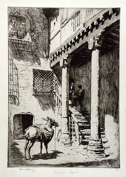 Artist: b'LINDSAY, Lionel' | Title: b'A courtyard, Segovia' | Date: 1929 | Technique: b'etching, printed in brown ink, from one plate' | Copyright: b'Courtesy of the National Library of Australia' Artist: b'LINDSAY, Lionel' | Title: b'A courtyard, Segovia' | Date: 1929 | Technique: b'etching, printed in brown ink, from one plate' | Copyright: b'Courtesy of the National Library of Australia'
