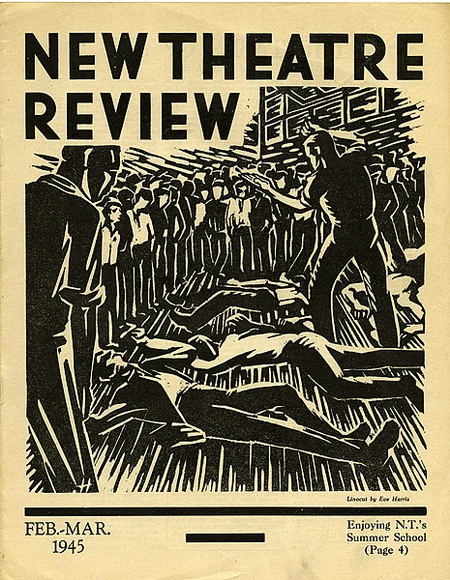 Title: b'New theatre review: Feb-March 1945' | Date: January 1945 | Technique: b'linocut, printed in black ink, from one block; letterpress text' Title: b'New theatre review: Feb-March 1945' | Date: January 1945 | Technique: b'linocut, printed in black ink, from one block; letterpress text'