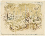 Artist: MACQUEEN, Mary | Title: Jetty, San Remo | Date: 1959 | Technique: lithograph, printed in colour, from multiple plates | Copyright: Courtesy Paulette Calhoun, for the estate of Mary Macqueen