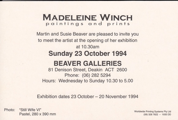 Title: Madeleine Winch: Paintings and prints. 1994