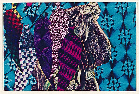 Artist: b'McDiarmid, David.' | Title: b'Postcard: Gum leaves and koala' | Date: 1983 | Technique: b'colour photocopy, rubber stamps' | Copyright: b'Courtesy of copyright owner, Merlene Gibson (sister)' Artist: b'McDiarmid, David.' | Title: b'Postcard: Gum leaves and koala' | Date: 1983 | Technique: b'colour photocopy, rubber stamps' | Copyright: b'Courtesy of copyright owner, Merlene Gibson (sister)'