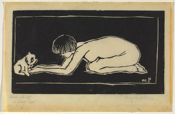 Artist: b'PRESTON, Margaret' | Title: b'Nude with dog' | Date: 1925 | Technique: b'woodcut, printed in black ink, from one block' | Copyright: b'\xc2\xa9 Margaret Preston. Licensed by VISCOPY, Australia' Artist: b'PRESTON, Margaret' | Title: b'Nude with dog' | Date: 1925 | Technique: b'woodcut, printed in black ink, from one block' | Copyright: b'\xc2\xa9 Margaret Preston. Licensed by VISCOPY, Australia'