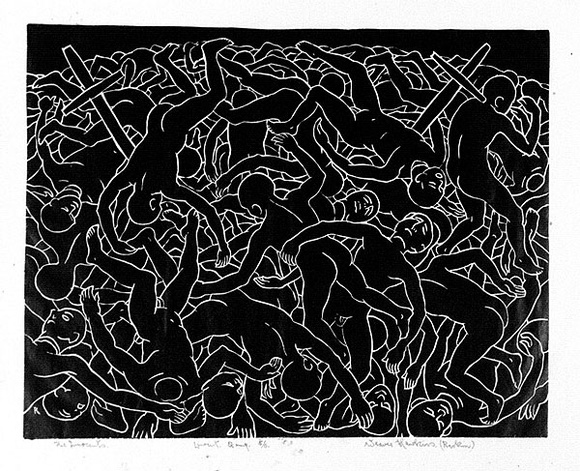 Artist: b'Hawkins, Weaver.' | Title: b'The innocents' | Date: 1968 | Technique: b'linocut, printed in black ink, from one block' | Copyright: b'The Estate of H.F Weaver Hawkins' Artist: b'Hawkins, Weaver.' | Title: b'The innocents' | Date: 1968 | Technique: b'linocut, printed in black ink, from one block' | Copyright: b'The Estate of H.F Weaver Hawkins'