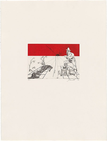 Artist: b'Bennett, Gordon.' | Title: b'Terra Nullius (As far as the eye can see)' | Date: 1993 | Technique: b'etching, printed in colour, from one  plate' | Copyright: b'\xc2\xa9 Gordon Bennett, Licensed by VISCOPY, Australia'