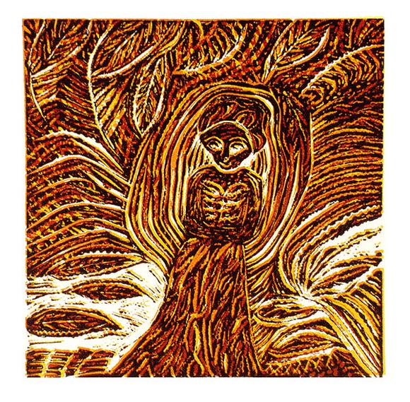 Artist: b'Shearer, Mitzi.' | Title: b'The New Testament' | Date: 1977 | Technique: b'linocut, printed in colour, from four blocks'