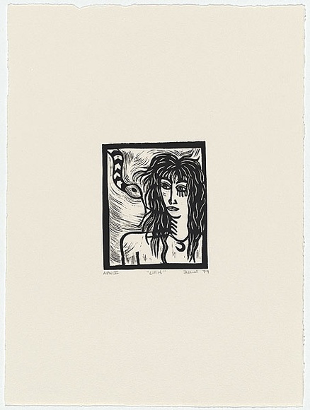 Artist: b'Dellal, Zerin.' | Title: b'Lillith' | Date: 1989 | Technique: b'linocut, printed in black ink, from one block' Artist: b'Dellal, Zerin.' | Title: b'Lillith' | Date: 1989 | Technique: b'linocut, printed in black ink, from one block'