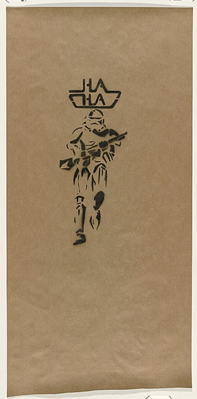Artist: b'HAHA,' | Title: b'We love HaHa + Dalek + Cybern (#5).' | Date: 2004 | Technique: b'stencil, printed in black ink, from one stencil' Artist: b'HAHA,' | Title: b'We love HaHa + Dalek + Cybern (#5).' | Date: 2004 | Technique: b'stencil, printed in black ink, from one stencil'