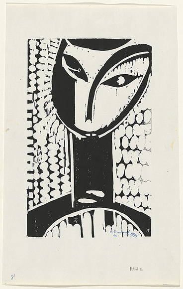 Artist: b'Grey-Smith, Guy' | Title: b'Ceylonese girl' | Date: 1975 | Technique: b'woodcut, printed in black ink, from one block' Artist: b'Grey-Smith, Guy' | Title: b'Ceylonese girl' | Date: 1975 | Technique: b'woodcut, printed in black ink, from one block'