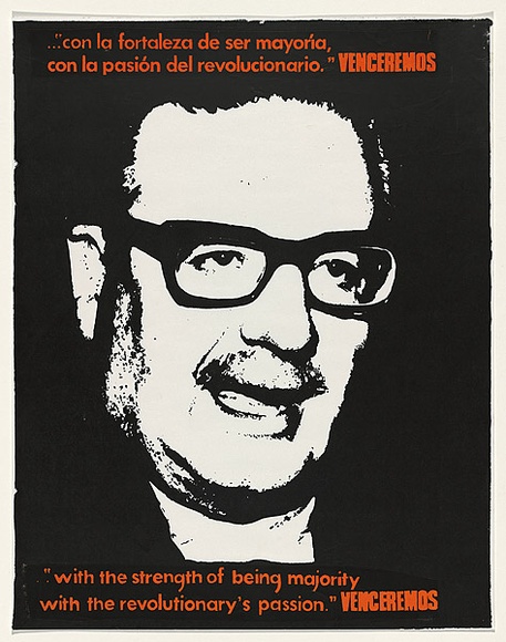 Artist: b'Villazon, Jorge.' | Title: b'with the strength of being majoity, with the revolutionary\'s passion\' Venceremos.' | Date: 1975 | Technique: b'screenprint, printed in colour, from two stencils' Artist: b'Villazon, Jorge.' | Title: b'with the strength of being majoity, with the revolutionary\'s passion\' Venceremos.' | Date: 1975 | Technique: b'screenprint, printed in colour, from two stencils'