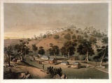 Artist: Angas, George French. | Title: Angaston. Evening. | Date: 1846-47 | Technique: lithograph, printed in colour, from multiple stones; varnish highlights by brush